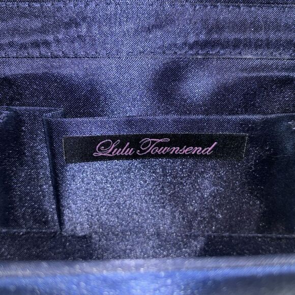 Lulu Townsend Clutch Pleated Blue Satin Rhinestone‎ Women Chain - Picture 11 of 12